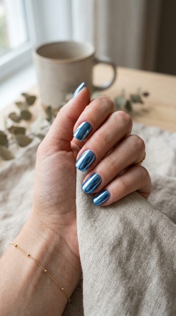 18 Short Summer Nails That Are Cute, Bright & Totally Save-Worthy Ideas to Elevate Your Style 12 Blue chrome nails 202604251308