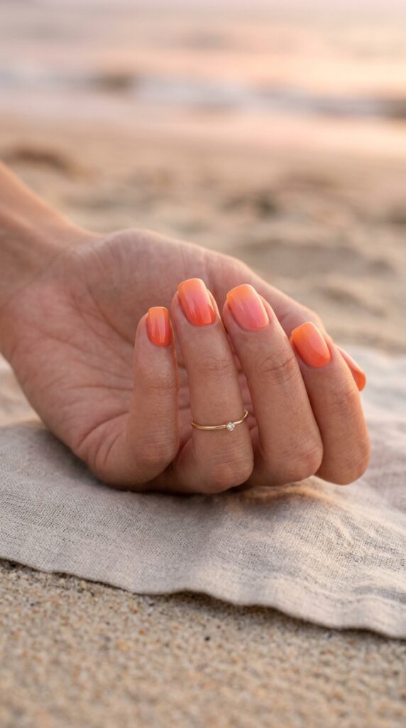 18 Short Summer Nails That Are Cute, Bright & Totally Save-Worthy Ideas to Elevate Your Style 6 Nails with sunset 202604251144