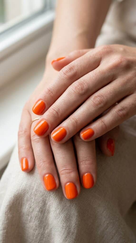 18 Short Summer Nails That Are Cute, Bright & Totally Save-Worthy Ideas to Elevate Your Style 10 Orange nails high 202604251307