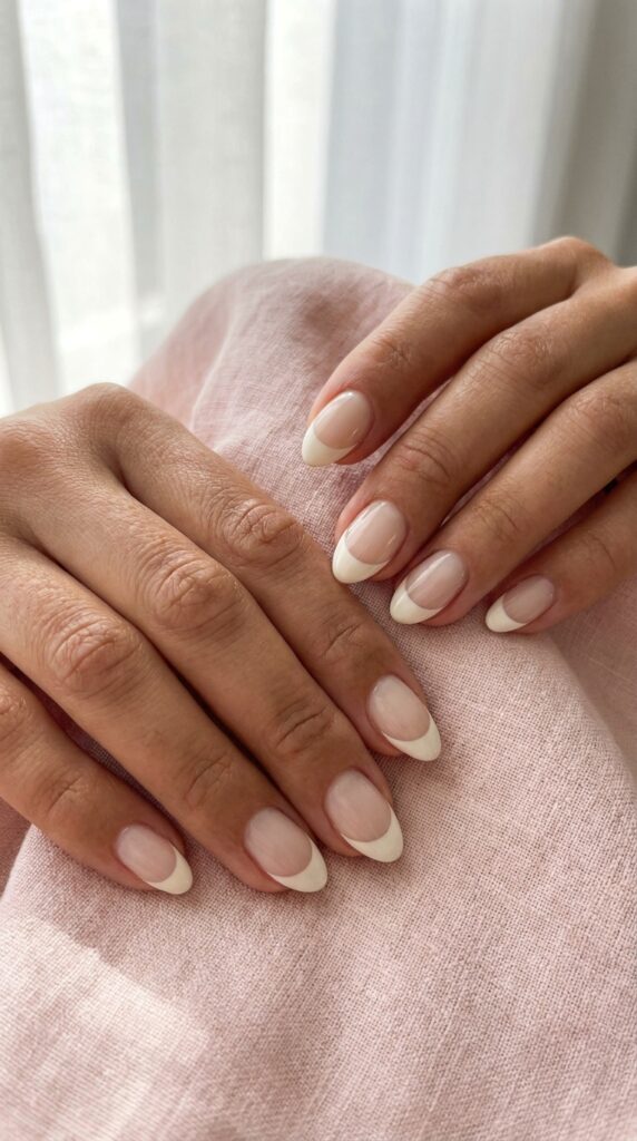 25 Stunning Short Almond Nail Ideas for 2026 to Elevate Your Style 6 Two hands French 202604242233