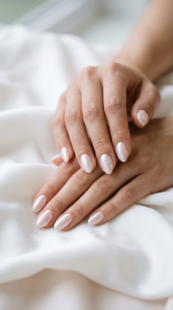 25 Stunning Short Almond Nail Ideas for 2026 to Elevate Your Style 25 Two hands pearl 202604242307