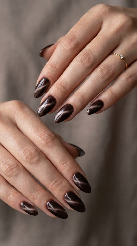 25 Chrome Nail Ideas to Elevate Your Style 9 Feminine hands with espresso nails 202605031242