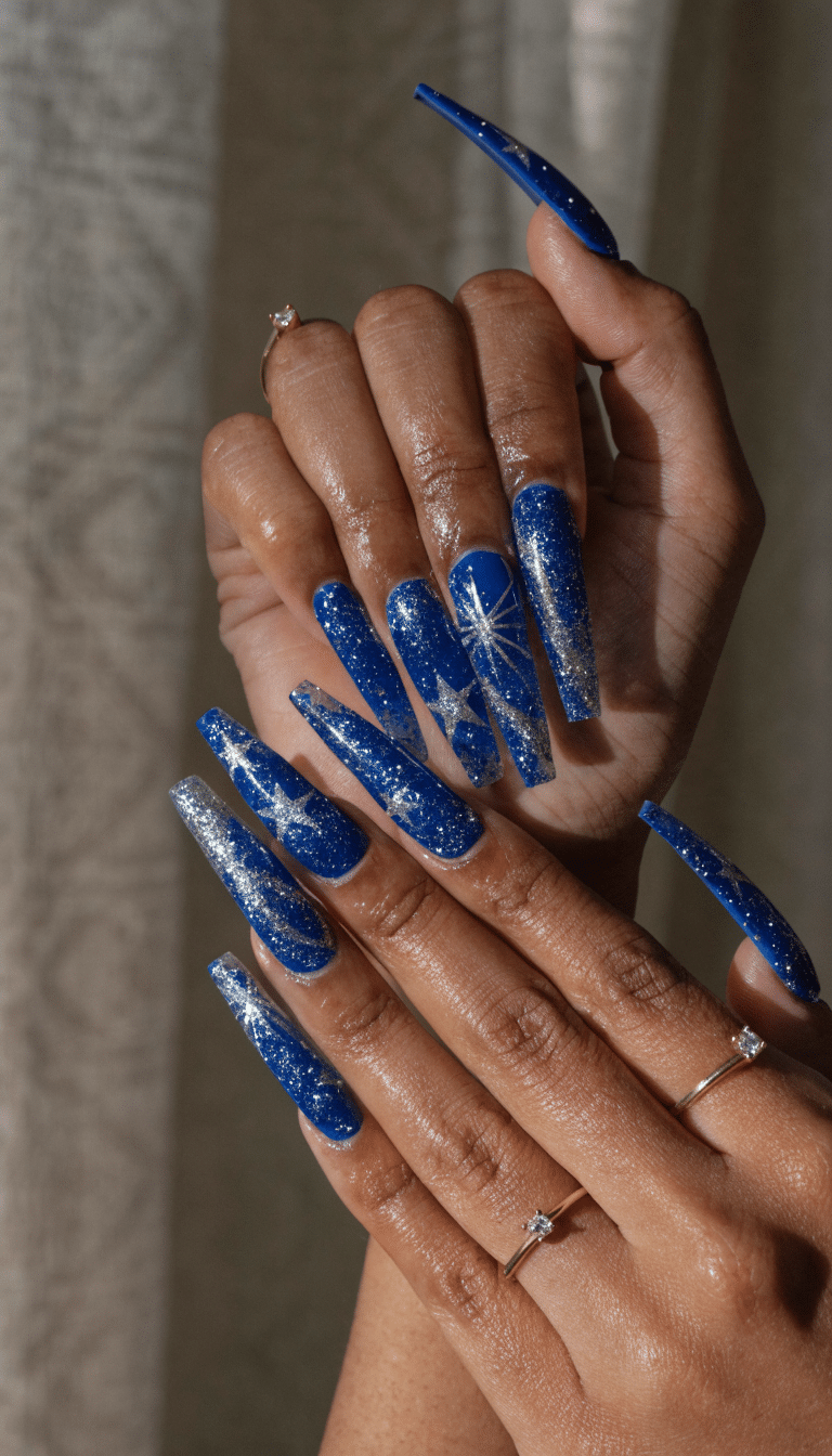 Bold blue and silver accent nails for the 4th of July.