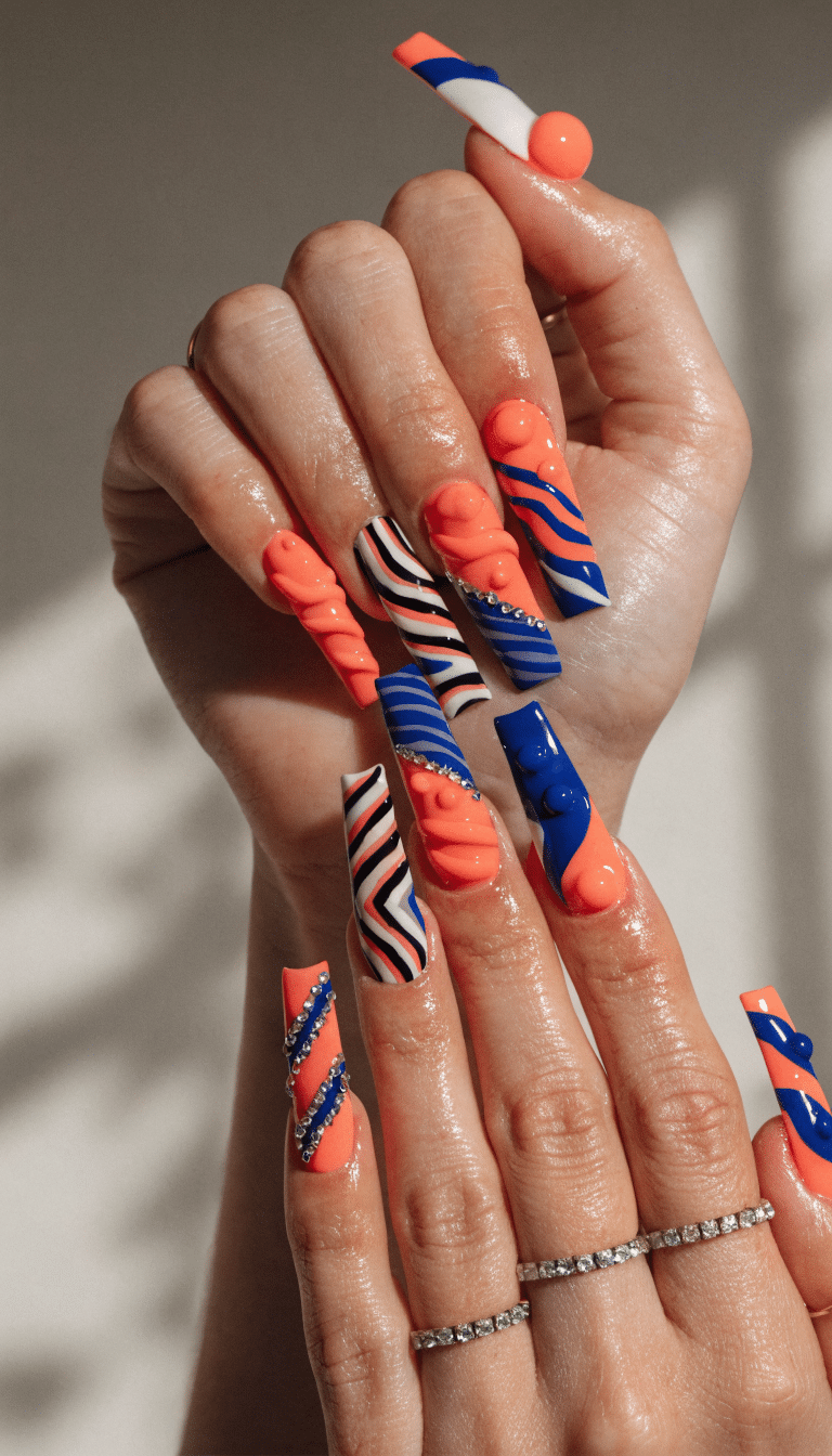 17 Stunning Nail Ideas to Try This Season 8 Vibrant geometric nail designs in bright colors
