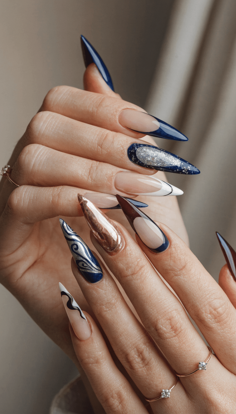 17 Stunning Nail Ideas to Try This Season 16 Elegant nails featuring French tip variations with intricate designs and colors